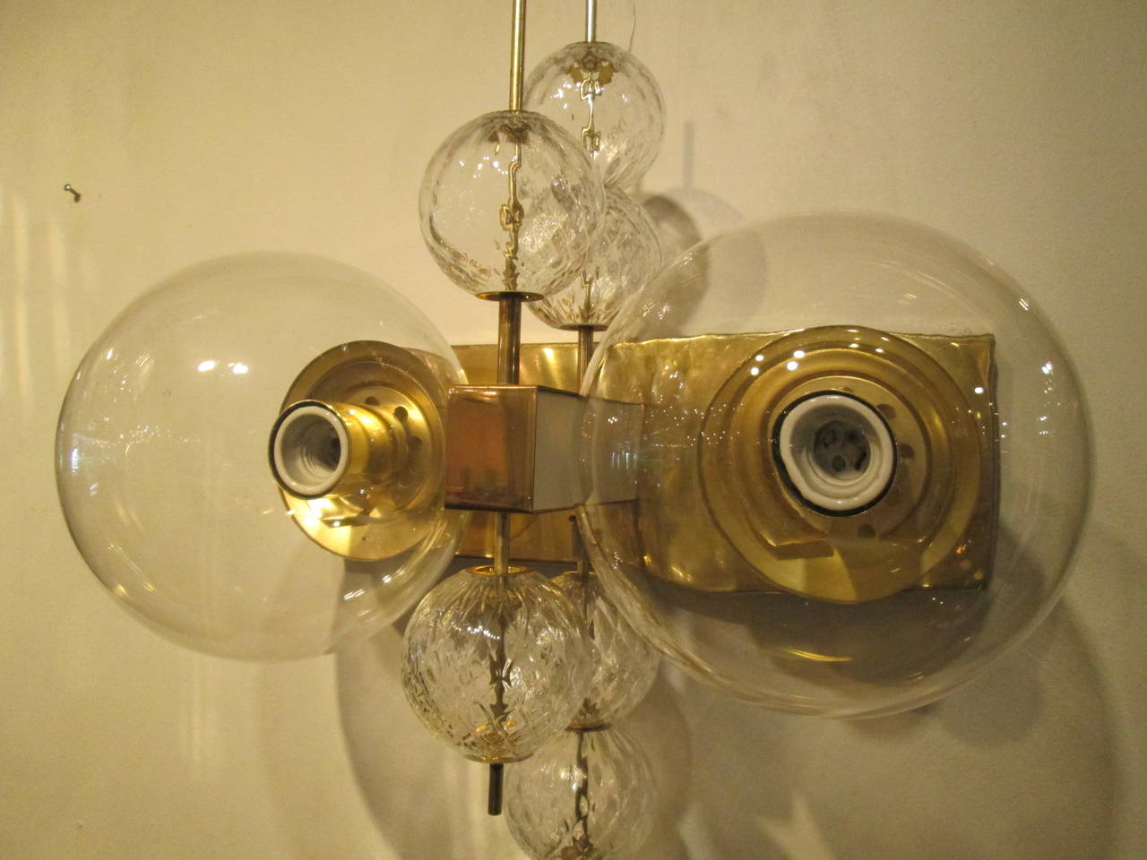 Rare Pair of Modern Brass and Glass Wall Sconces In Good Condition In New York, NY