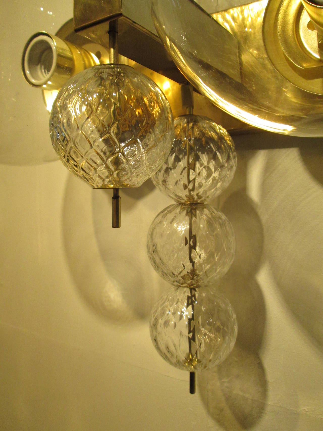 20th Century Rare Pair of Modern Brass and Glass Wall Sconces