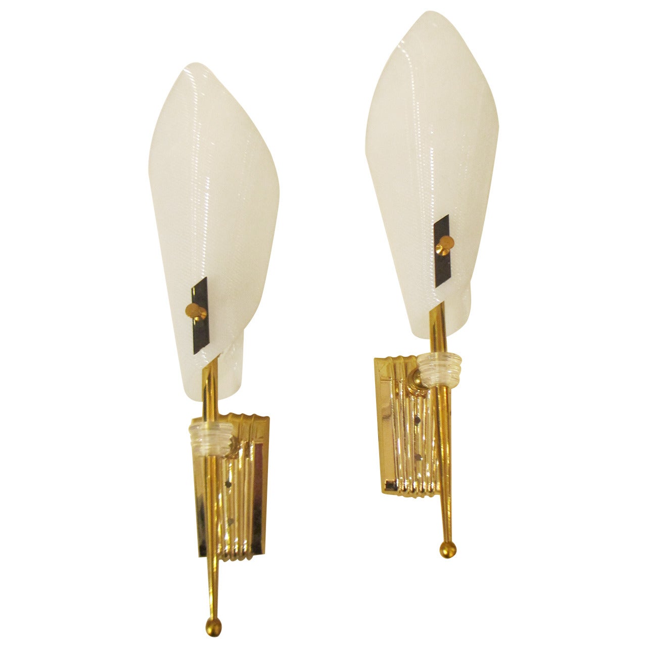 Pair of Italian Mid-Century Modern Brass, Glass and Acrylic Sconces