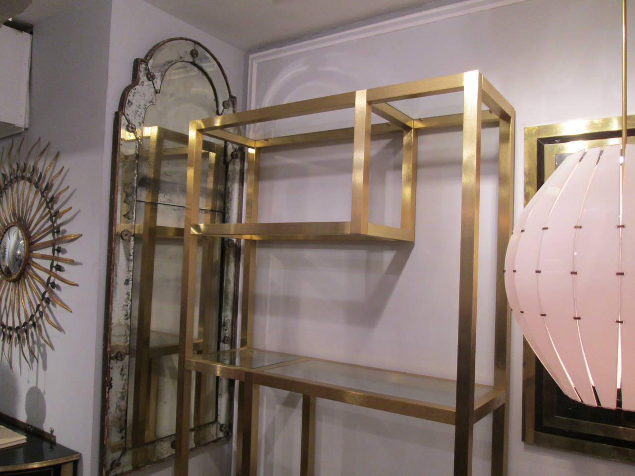 American Pair of Modern Brass Etageres or Bookcases