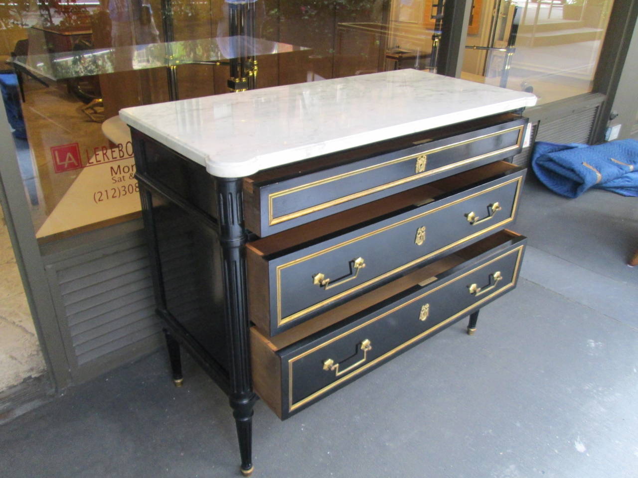 French Directoire Style Ebonized Commode with Marble Top