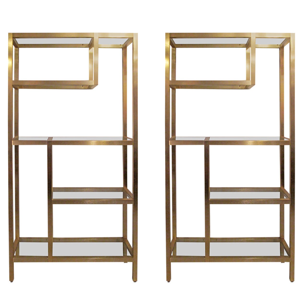 Pair of Modern Brass Etageres or Bookcases at 1stDibs