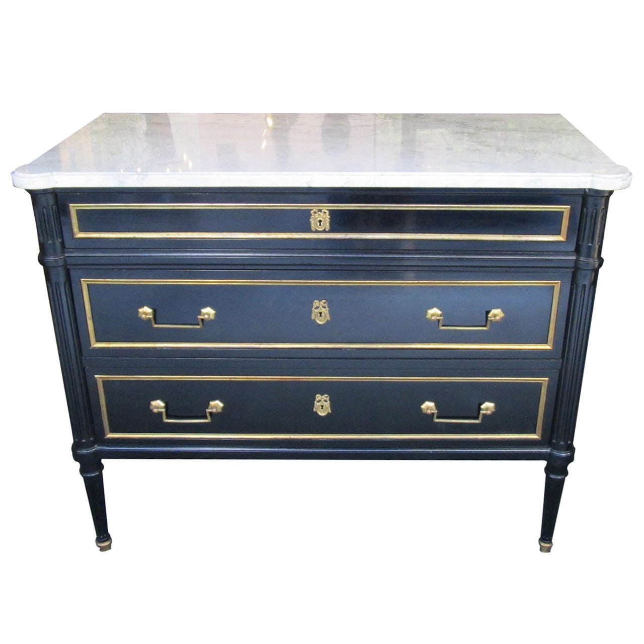 Directoire Style Ebonized Commode with Marble Top
