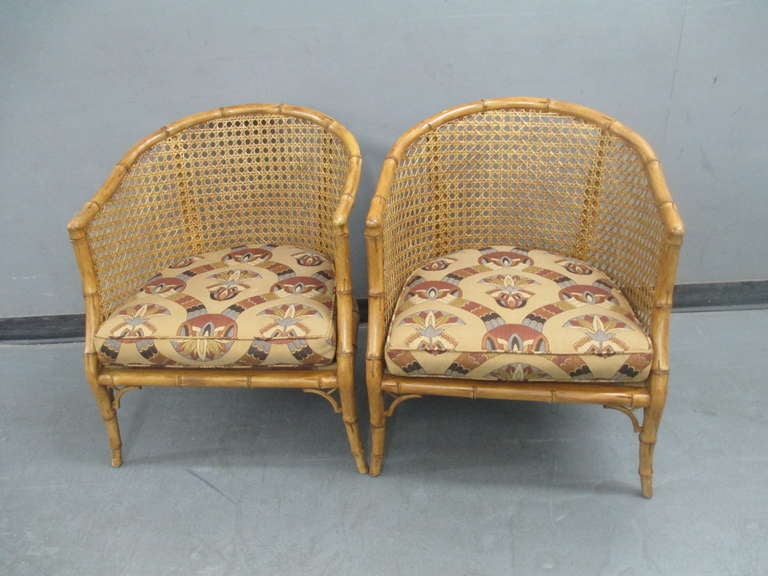American A Pair of Caned,  Faux-Bamboo Tub Chairs