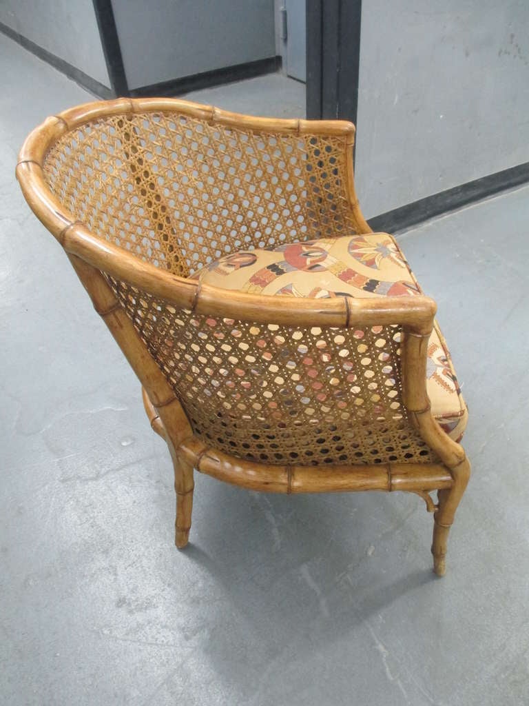 20th Century A Pair of Caned,  Faux-Bamboo Tub Chairs