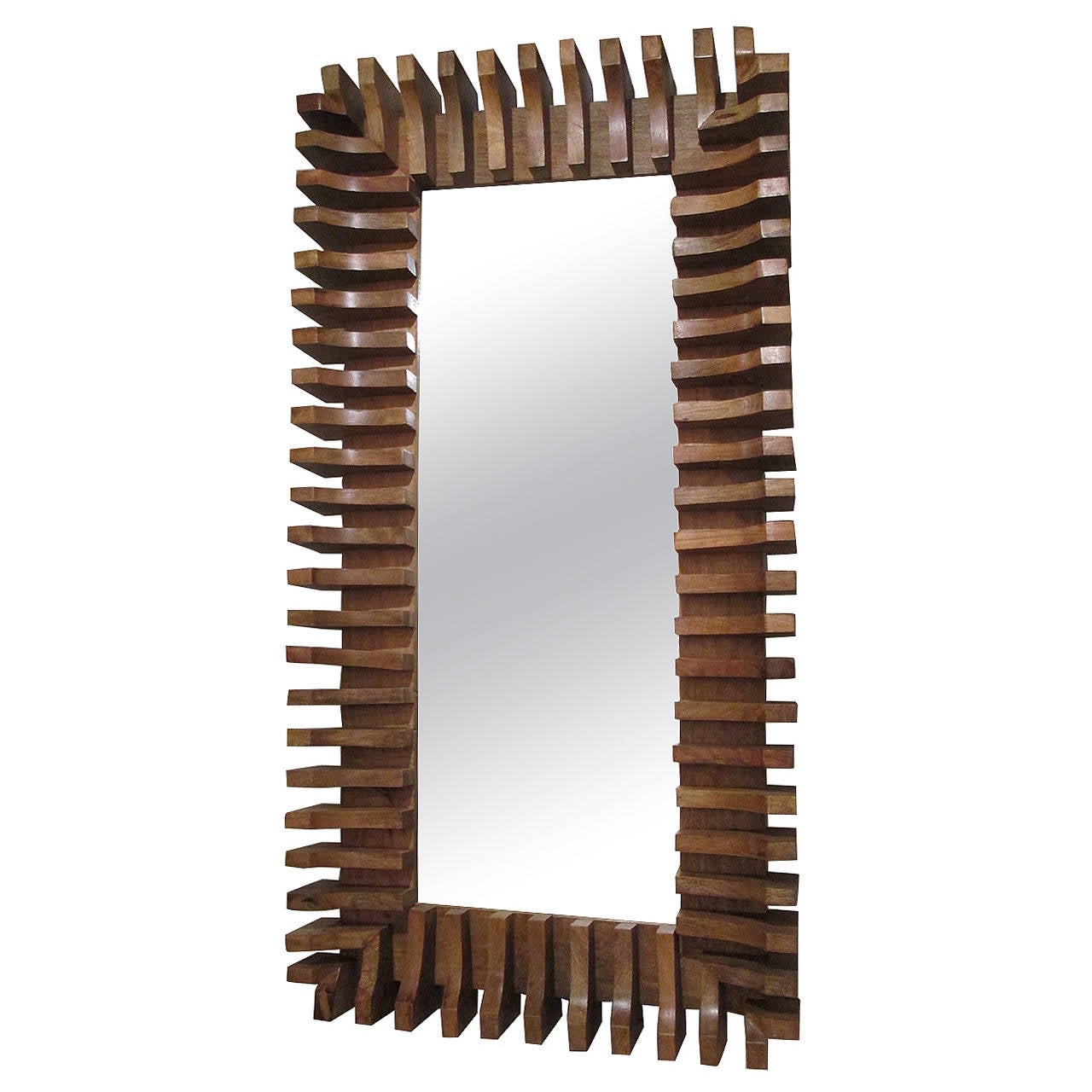 Unusual Slatted Wooden Mirror For Sale at 1stdibs