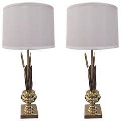 Pair of Brass Cattail Lamps 10