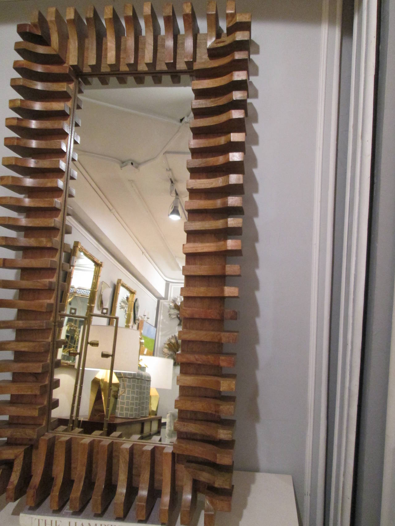 Unusual Slatted Wooden Mirror For Sale at 1stdibs