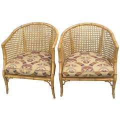 A Pair of Caned,  Faux-Bamboo Tub Chairs