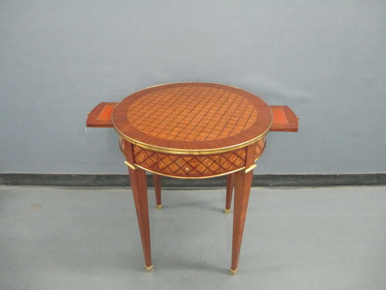 French Pair of Parquetry Bouillote Tables on Tapered Legs
