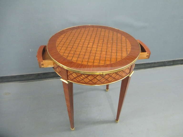 Pair of Parquetry Bouillote Tables on Tapered Legs In Excellent Condition In New York, NY