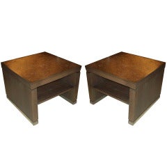 Pair of Cerused Oak Two-Tiered Tables with Mica Tops 2