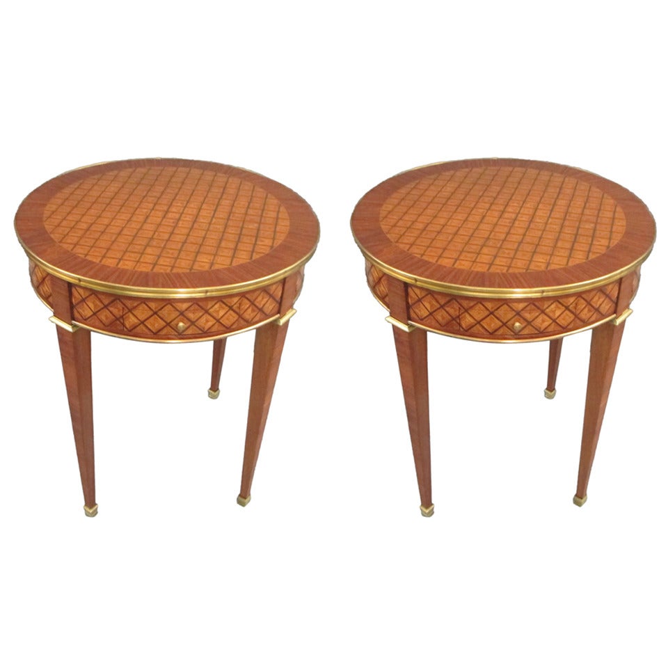 Pair of Parquetry Bouillote Tables on Tapered Legs
