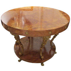 Spectacular Burl Walnut Center Table in the Neoclassical Manner 1