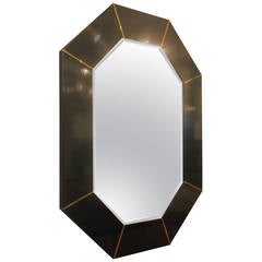 Black Lacquered Octagonal Mirror with Inset Brass