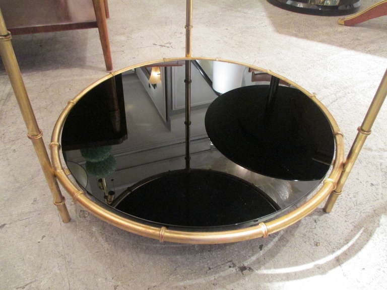 Pair of Gilt Bronze Faux Bamboo Tables with Smoked Glass Tops 1