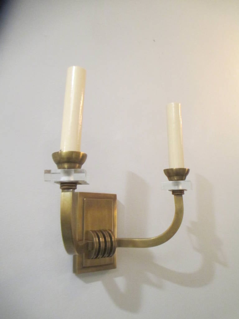 Custom Pair of Bronze Two-Arm Sconces In New Condition In New York, NY