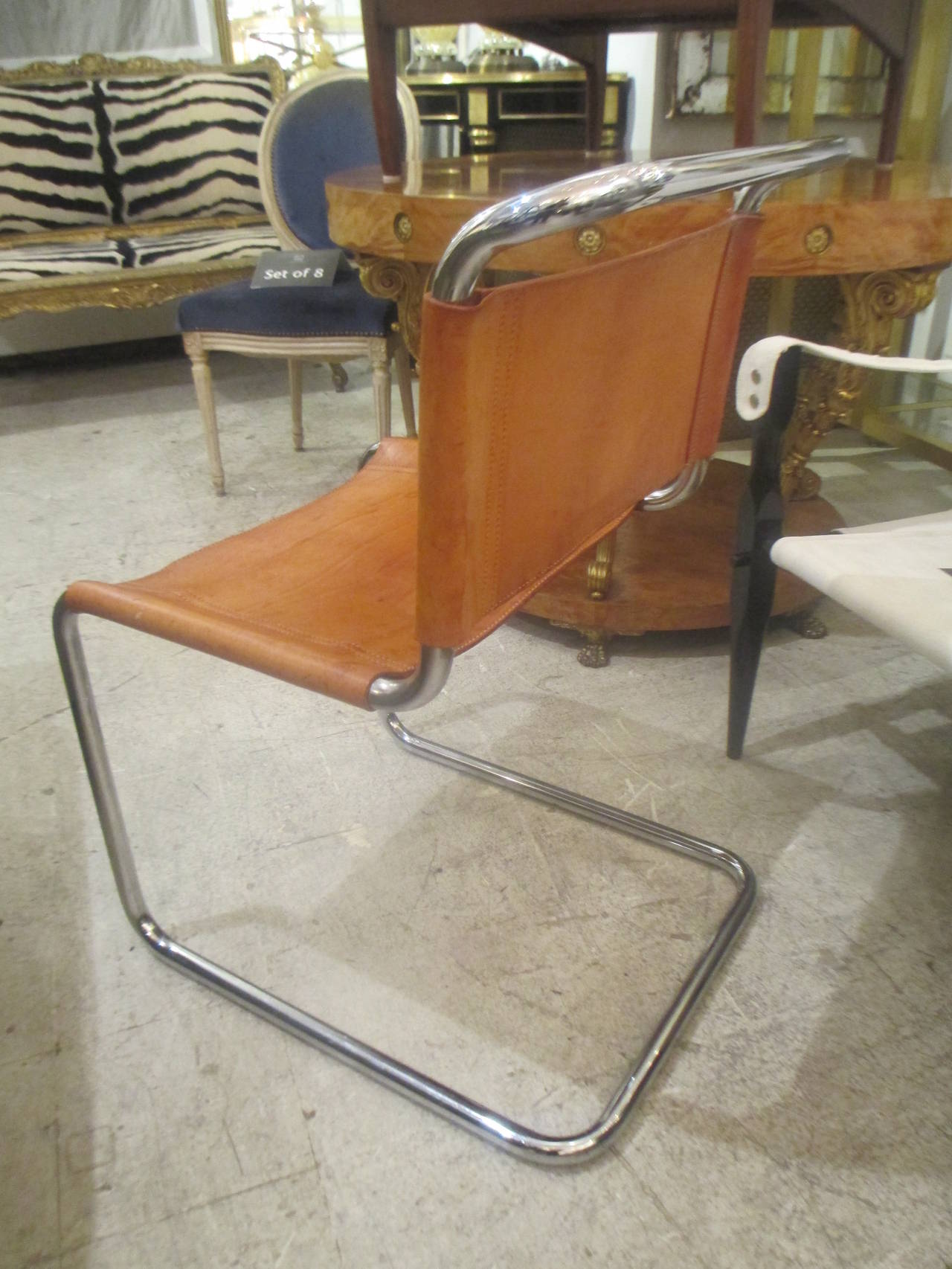 Set of Eight Cantilevered Leather Chairs in the Manner of Mies van der Rohe In Excellent Condition In New York, NY