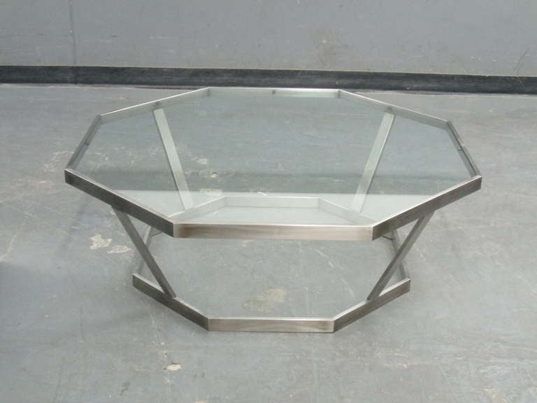Octagonal Chrome Glass Top Coffee Table