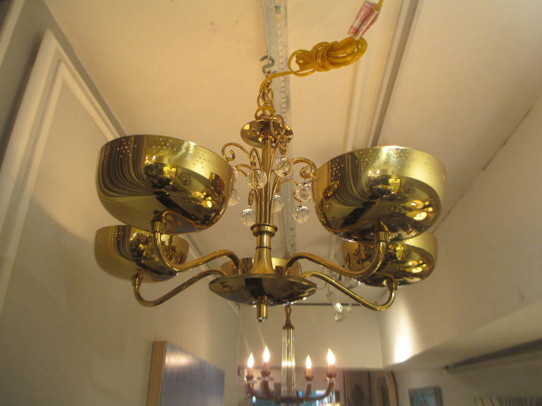 American Five-Arm Brass Fixture in the Manner of Paavo Tynell