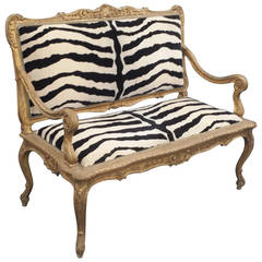 Exquisite Louis XV Style Giltwood Settee Upholstered in Zebra Fabric