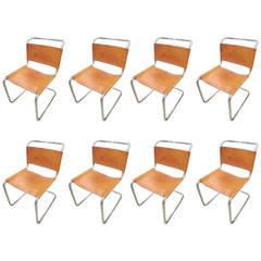 Set of Eight Cantilevered Leather Chairs in the Manner of Mies van der Rohe
