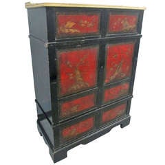 Chinoiserie Lacquered Cabinet with Brass Gallery Top
