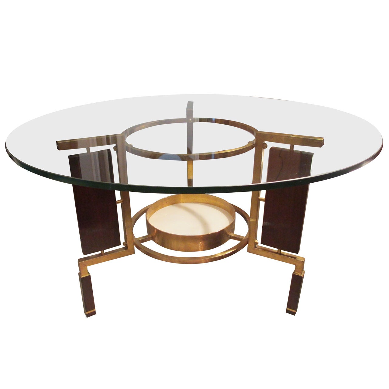 Unusual and Sculptural GlassTop Rosewood and Brass Coffee Table at 1stDibs