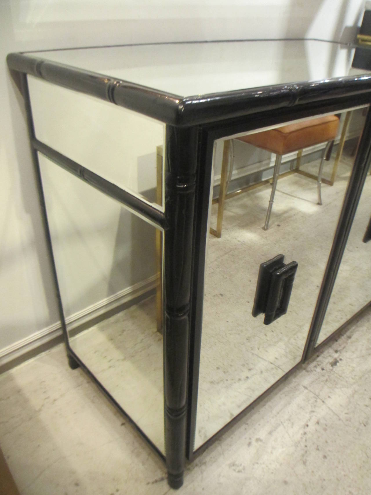 20th Century Mirrored Cabinet with ebonized faux bamboo frame