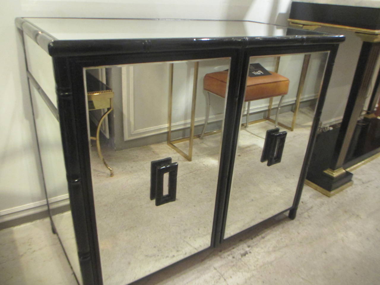 American Mirrored Cabinet with ebonized faux bamboo frame