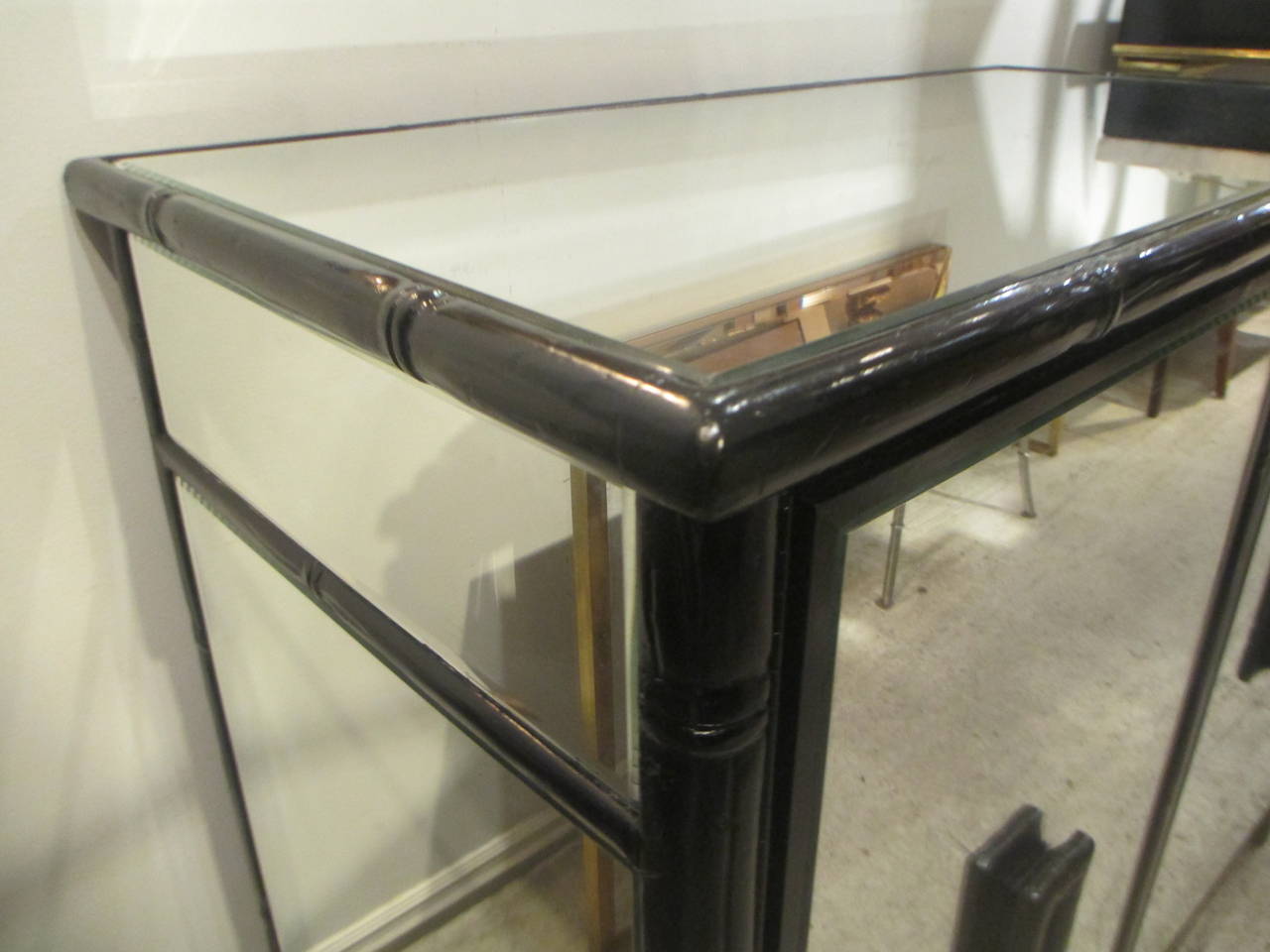 Mirrored Cabinet with ebonized faux bamboo frame 1