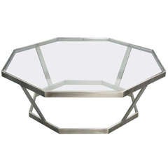 Octagonal Chrome Glass Top Coffee Table