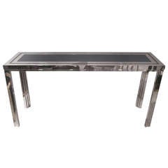 Chrome Console Table Inset with Cobalt Blue Glass