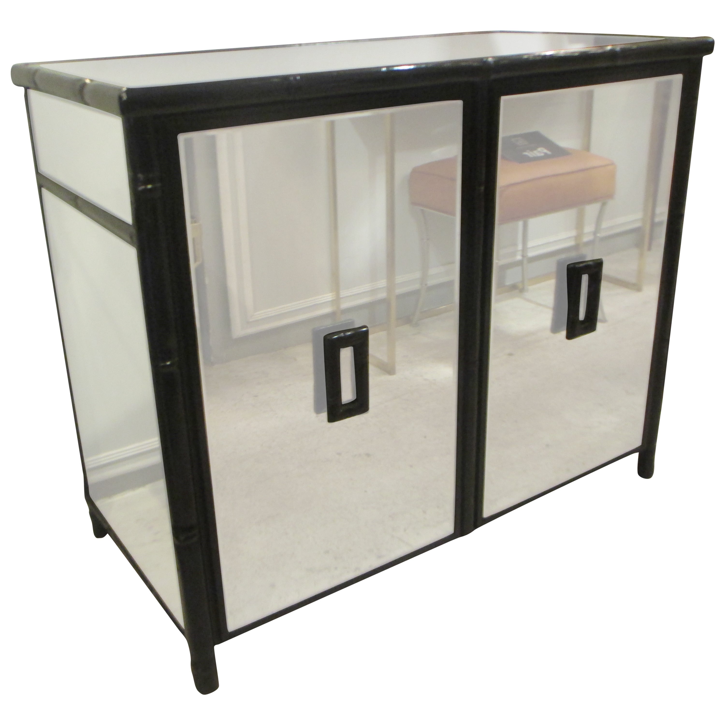 Mirrored Cabinet with ebonized faux bamboo frame