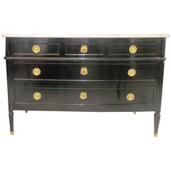 French Louis XVI Style Ebonized Marble-Top Commode 1
