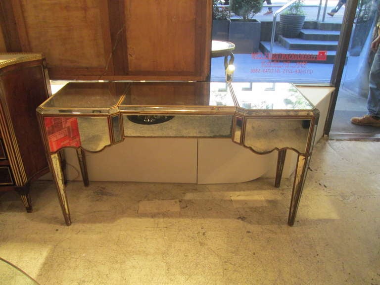 Exquisite French 40's Mirrored Writing Desk/Vanity, all original glass