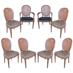Vintage A Set of 8 louis XVI Style leather upholstered dining chairs