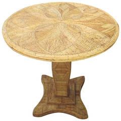 Unusual Bamboo Marquetry Circular Table in the Manner Of Gabriella Crespi