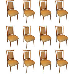 Set of 12 Italian Mid-Century Modern Dining Chairs with Bronze Details