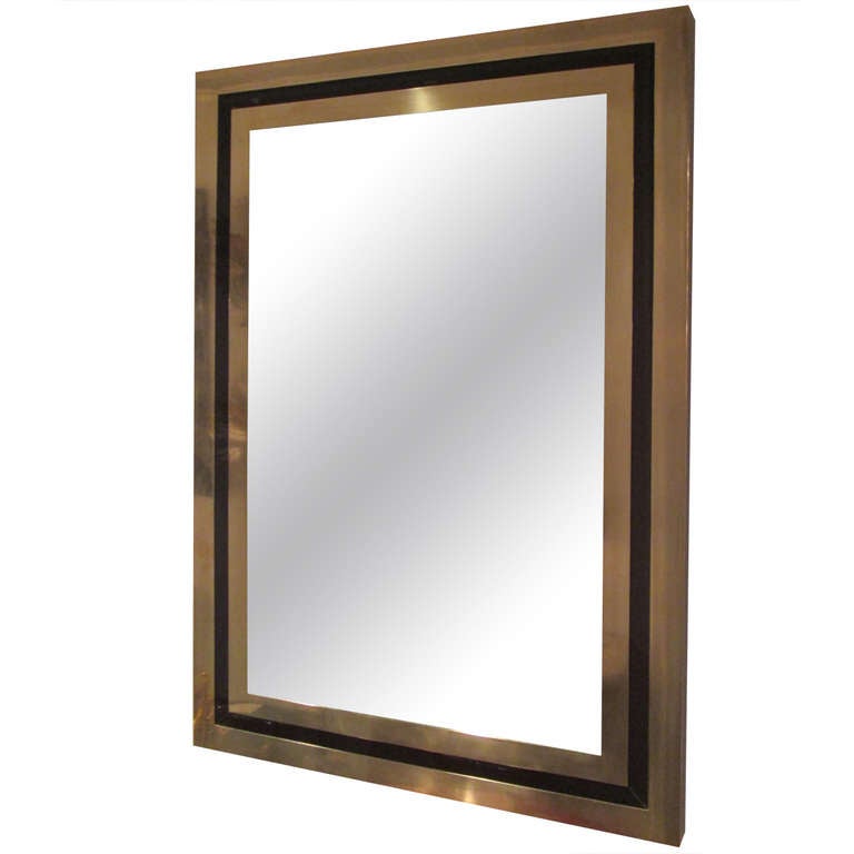 Modern Brass Mirror Inlaid with Black Glass For Sale at 1stdibs