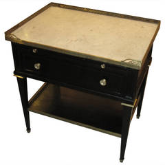 A  Two -Tiered, Marble-top Nightstand with Brass Gallery