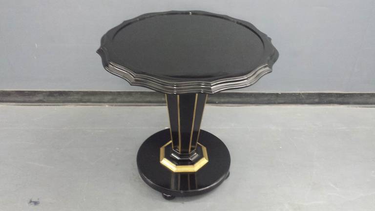 Circular Lacquered Table on Pedestal Base with Applied Brass