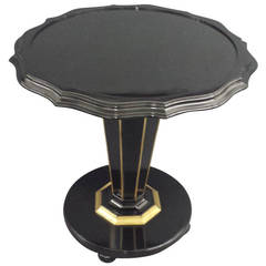 Circular Lacquered Table on Pedestal Base with Applied Brass