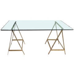 Fine Bronze Glass-Top Saw Horse Desk or Console 10