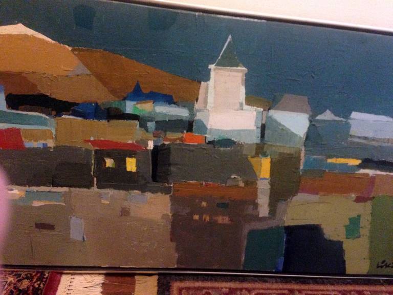 Mid-20th Century Hungarian Artist Stefan Lokos, Abstract Painting Oil on Canvas