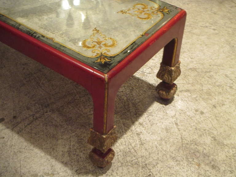 Spectacular French 40's Verre Eglomise Coffee Table In Excellent Condition In New York, NY