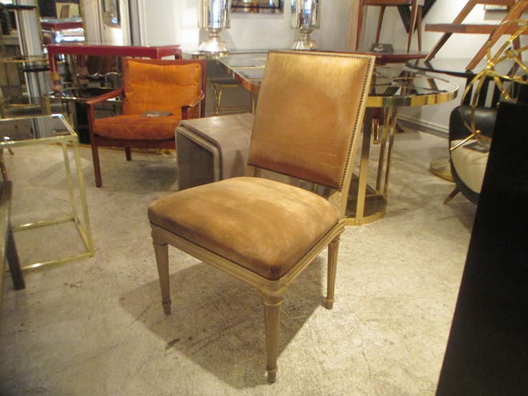 Set of 8 Maison Jansen Dining Chairs, upholstered in original velvet, very comfortable.