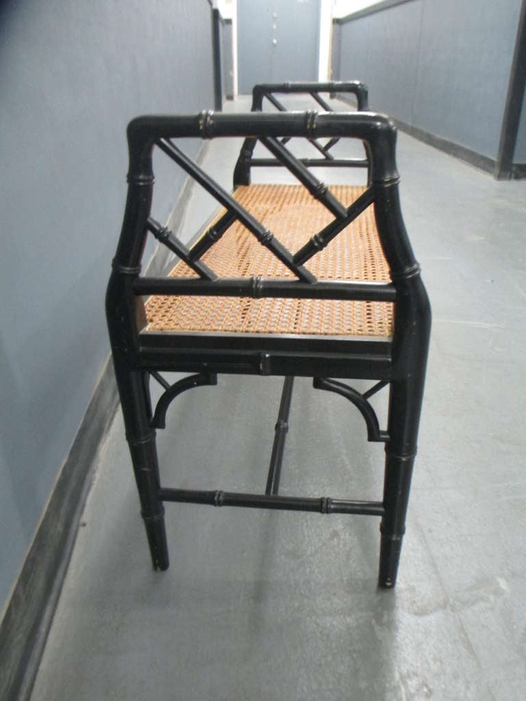 Mid-20th Century Ebonized and Caned Faux Bamboo Window Bench