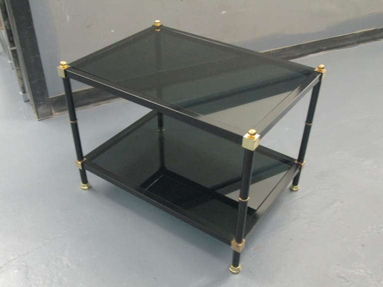 American Pair of Two Tiered Tables with Smoked Glass Top