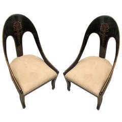 Pair of Hand-Painted and Ebonized Regency-Style Tub Chairs